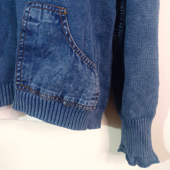 Cocoon Bay Women Sz XL Vintage Blue Sweater Denim Pockets Zip Collar Boho Retro - Picture 3 of 6
